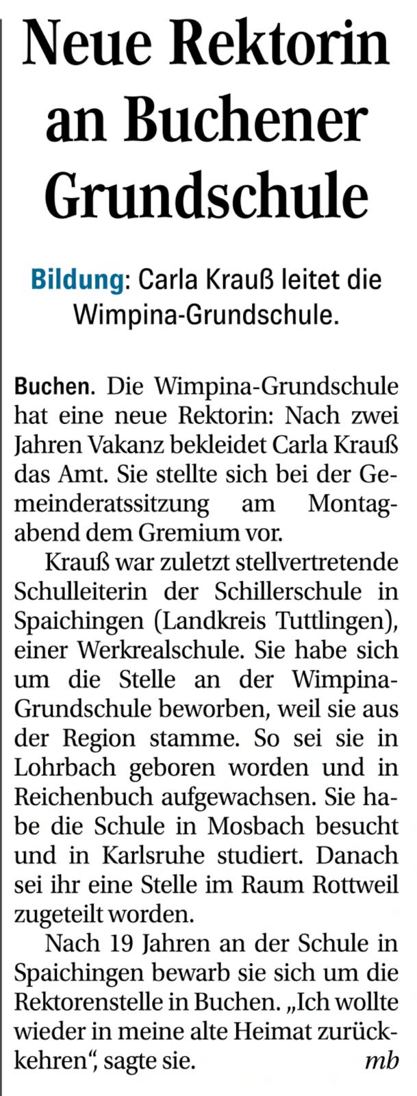 Zeitung: neue Rektorin an der WGS